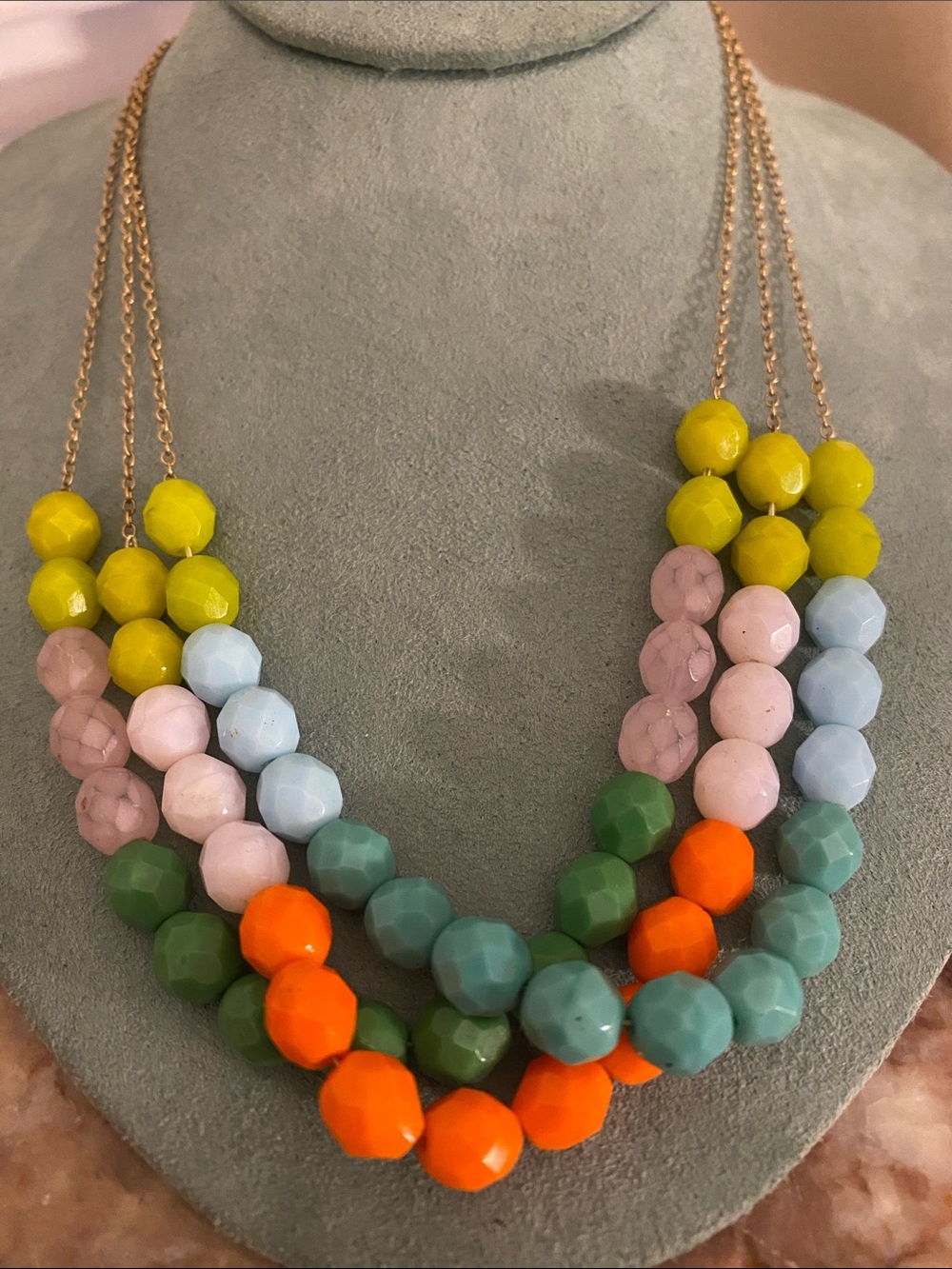 Multicolor Beaded Statement Necklace - Orange, Green, Blue, Pink & Yellow